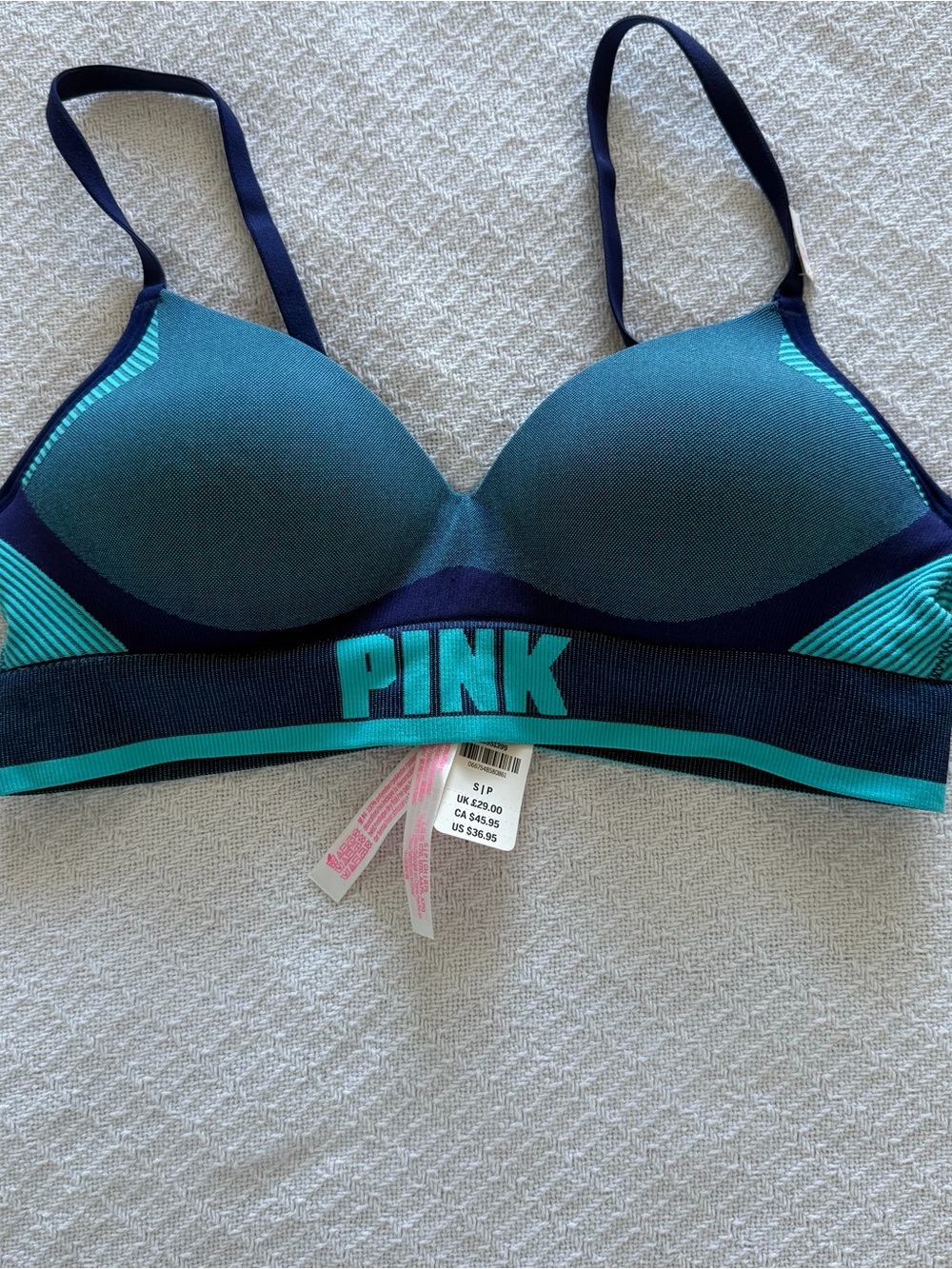 New PINK Victoria's Secret Teal & Navy Logo Padded Seamless Bra